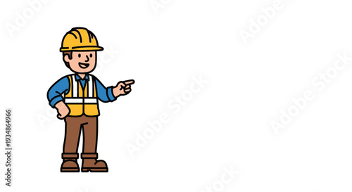 Cartoon Construction Worker Pointing Gesture 1.
