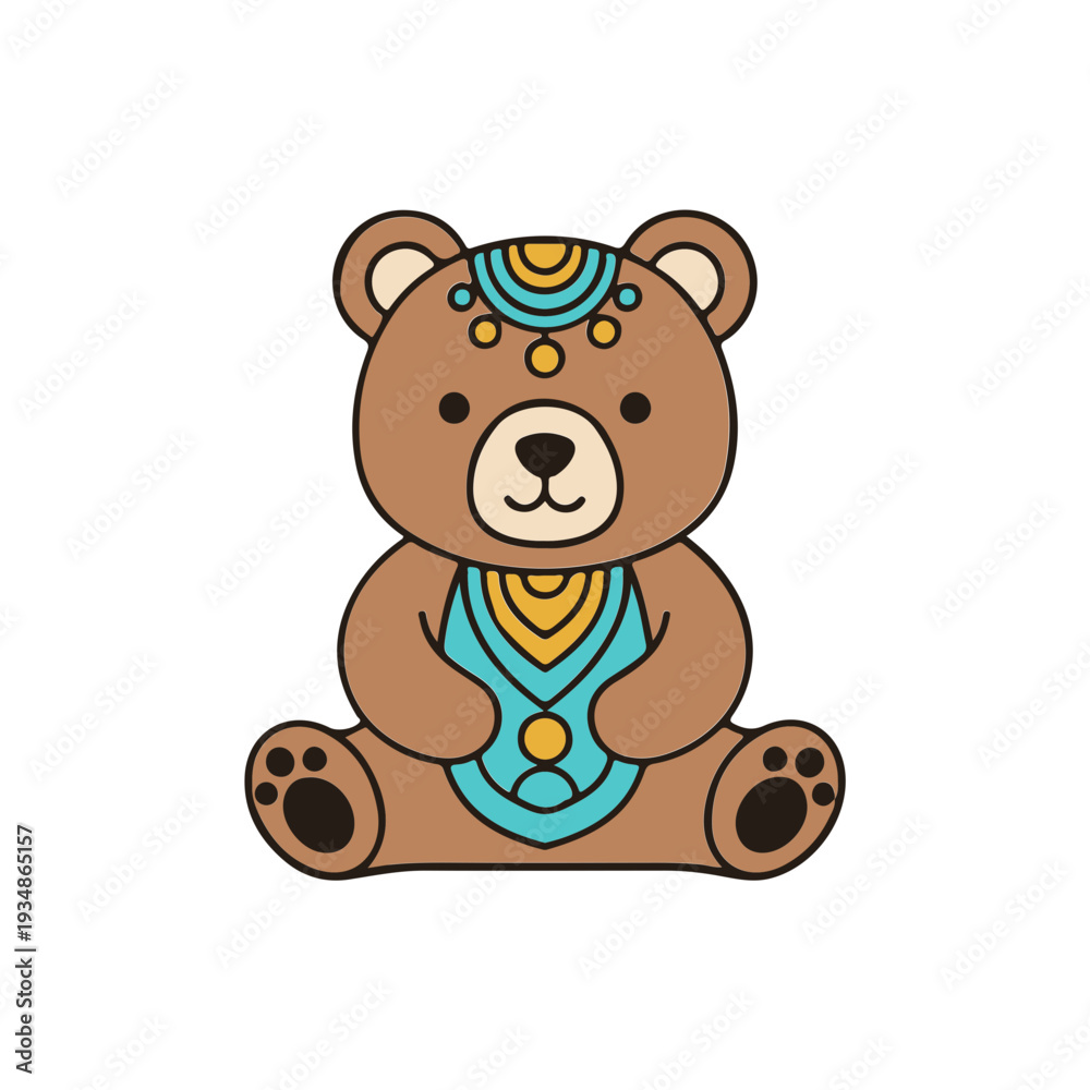 Naklejka premium Decorated Cartoon Teddy Bear Sitting Position.