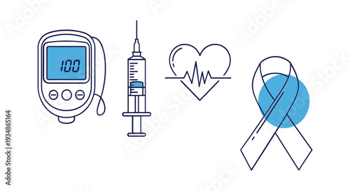 Diabetes Awareness Symbols and Medical Devices.