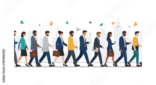 Diverse Business People Walking in Line.