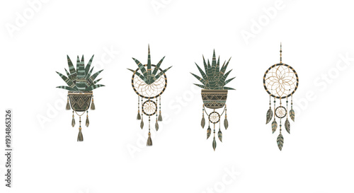 Dreamcatchers with Feathers and Decorative Elements.