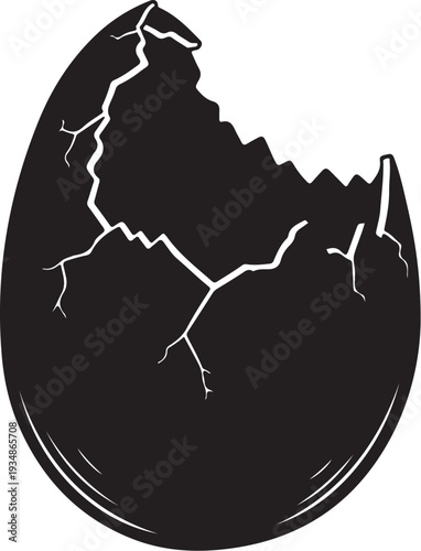 Cracked black eggshell with white background illustration