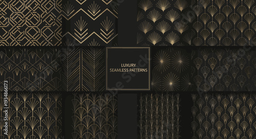 Patterned metallic textures with gold and black geometric designs