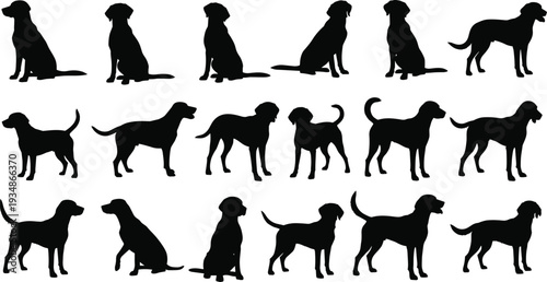Dog silhouette set collection of sitting and standing domestic pet canine vector isolated
