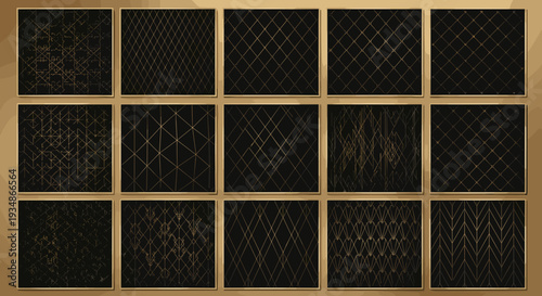 Collection of textured black and gold patterned backgrounds for design