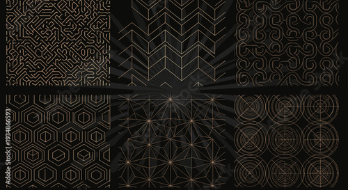 Collection of intricate geometric patterns with metallic accents