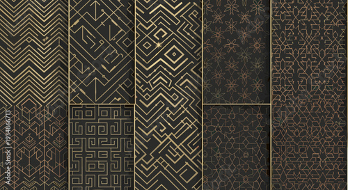 Collection of traditional geometric patterned tiles with intricate designs