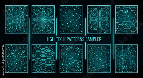 Collection of high tech digital pattern designs for modern backgrounds