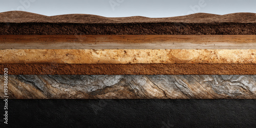 Wallpaper Mural Frontal texture of cross section of earth underground showing layered soil, sediment and rock strata with varied colors and textures evoking natural geological structure and depth Torontodigital.ca