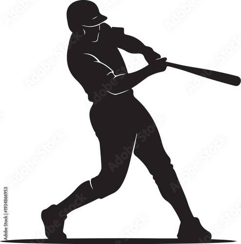 Baseball player swinging bat in dynamic motion silhouette style