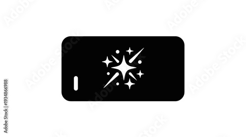 Black rectangular icon representing a prompt box with a sparkling starburst effect inside, symbolizing creative ideas, inspiration, or a successful output in digital design or AI.