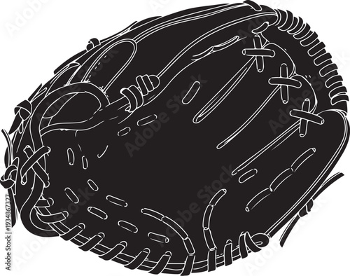 Black Baseball Glove Illustration with White Lines and Laces