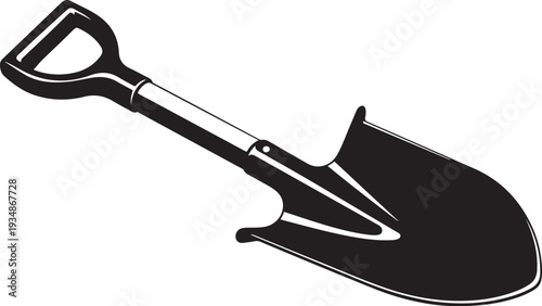 Black shovel icon with handle on white background isolated