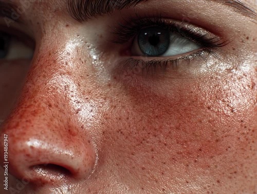 Close-up of natural skin texture with visible pores and fine detail, realistic complexion, soft lighting, ultra-detailed and cinematic beauty focus video.