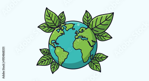 Globe Surrounded by Green Leaves Illustration.