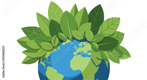 Globe Surrounded by Green Leaves Illustration.