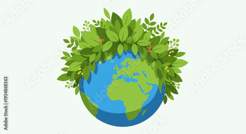 Globe with Green Leaves and Foliage.