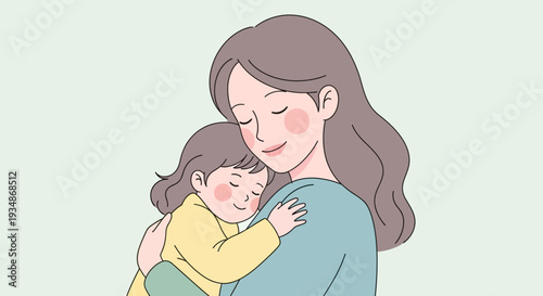Mother Hugging Child Tenderly with Love.