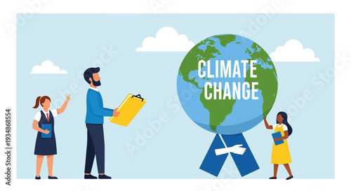 People Standing Near Globe Climate Change Illustration.