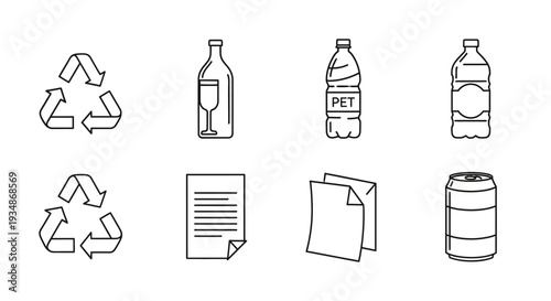 Recycling Symbols and Packaging Icons Illustration.