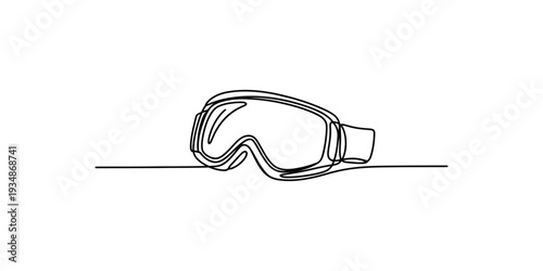 Single continuous line drawing of professional protective goggles for skiing or laboratory work