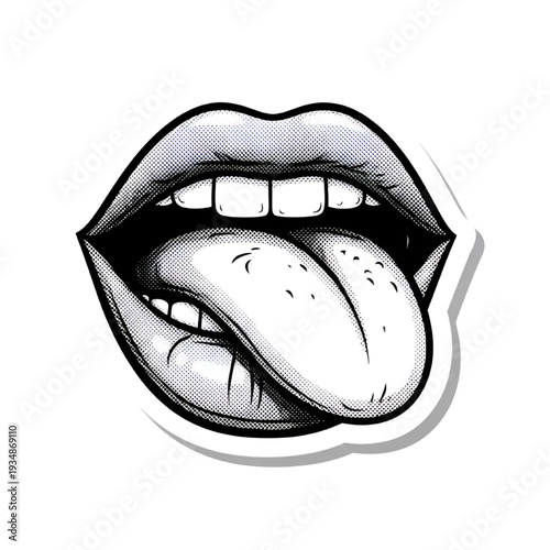 Anatomical mouth with tongue etching sticker for vintage design