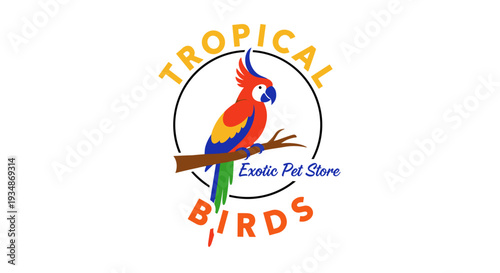 Colorful Parrot on Branch Logo Design.