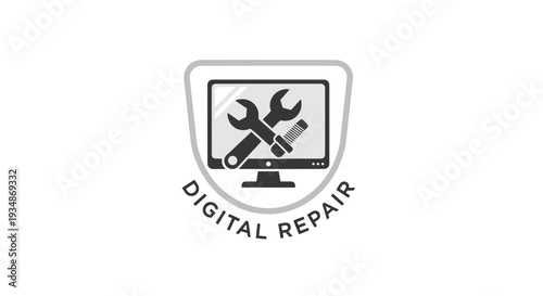 Digital Repair Logo with Computer Monitor.