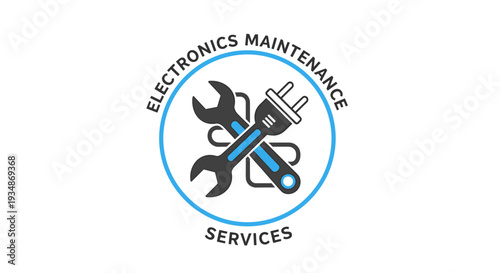 Electronics Maintenance Logo with Wrench and Plug.