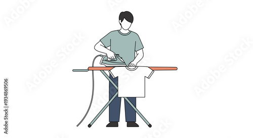 Man Ironing Clothes on Ironing Board.