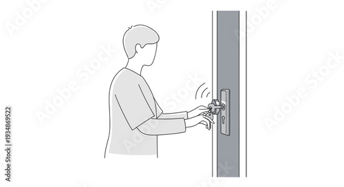 Man Scanning Key Card on Door Lock.