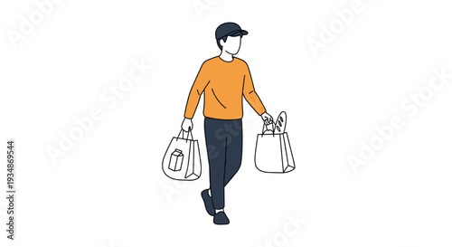 Man Walking with Shopping Bags Illustration.