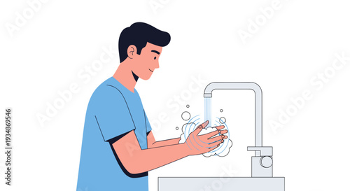 Man Washing Hands Under Running Water.