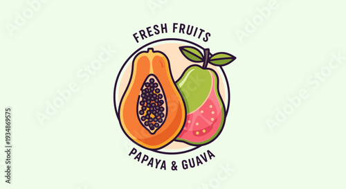 Papaya and Guava Fruit Illustration Design.