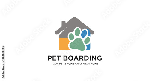 Pet Boarding Logo with Paw Print.