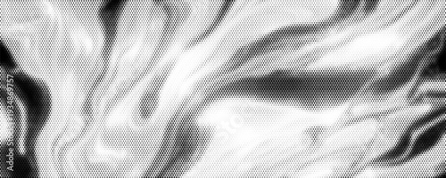 Hexagon halftone gradient texture. Abstract black grunge background. Geometric retro halftone tech overlay. Fading wavy hexagonal pattern backdrop. Vector vanishing honeycomb grunge bitmap wallpaper