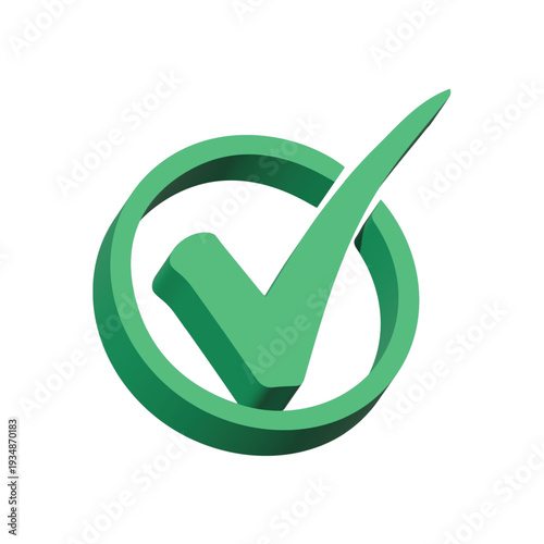 Green checkmark icon symbolizing approval and confirmation in a circular frame viewed from a straightforward perspective