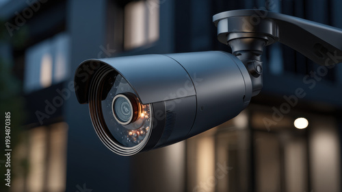 Wallpaper Mural Modern outdoor security camera close up showing lens and infrared LEDs mounted on building facade at dusk with shallow depth of field and moody lighting Torontodigital.ca