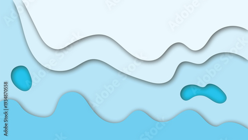 Abstract Blue and White Paper Cut Out Background with Smooth Waves and Shapes