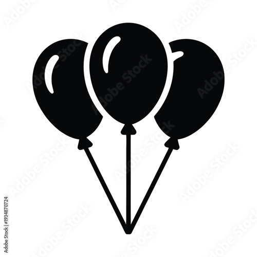 Three black balloons on strings in minimalist design
