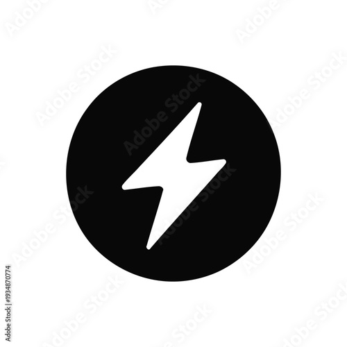 Bold lightning bolt symbol on black circle background