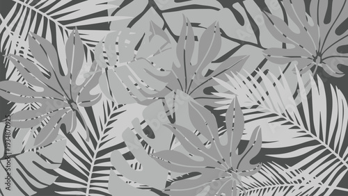 Stylish Grey Tropical Leaves Seamless Pattern Background Design
