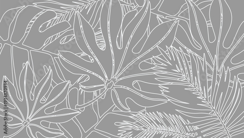 Stylish tropical leaf illustration pattern on a minimalist grey background