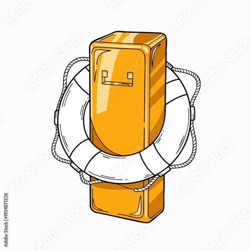 Concept illustration of a solid gold bar protected by a lifebuoy, depicting financial stability, secure assets, wealth management, and investment safety.