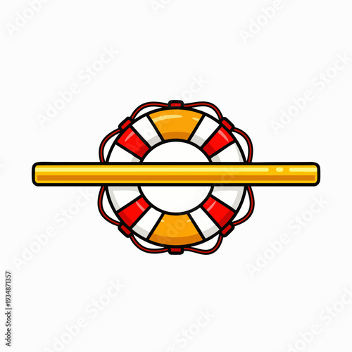 Lifebuoy with golden bar, symbolizing rescue, safety, and support, isolated on white background