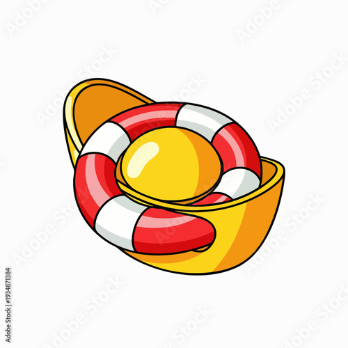Golden egg in a life preserver ring symbolizing financial security and investment protection