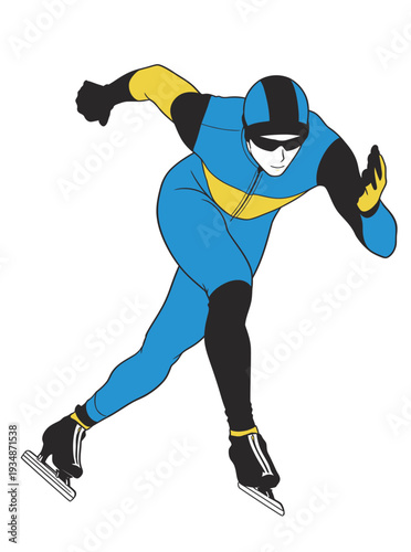 A person is skating quickly on ice in a race setting. The skater wears a bright costume while competing in a fast-paced sport.