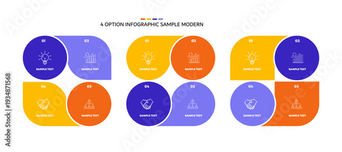 Vector infographic collection of 4 step options, simple modern, for business presentations, processes, banners, brochures, posters, annuals, etc. Editable vector illustration