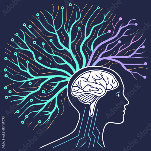 Stunning illustration of human brain with colorful neural connections