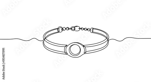 Clean line vector of minimalistic bracelet design featuring a central stone on a transparent background with intricate details and elegant contours